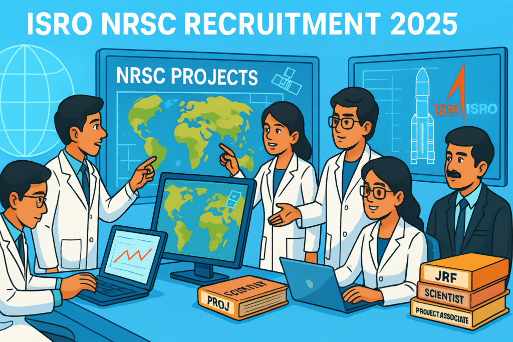 Young scientists at work in futuristic ISRO control room for ISRO NRSC Recruitment 2025