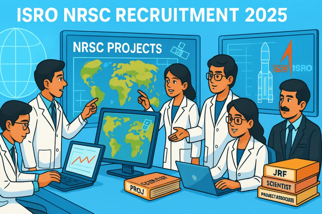 Young scientists at work in futuristic ISRO control room for ISRO NRSC Recruitment 2025