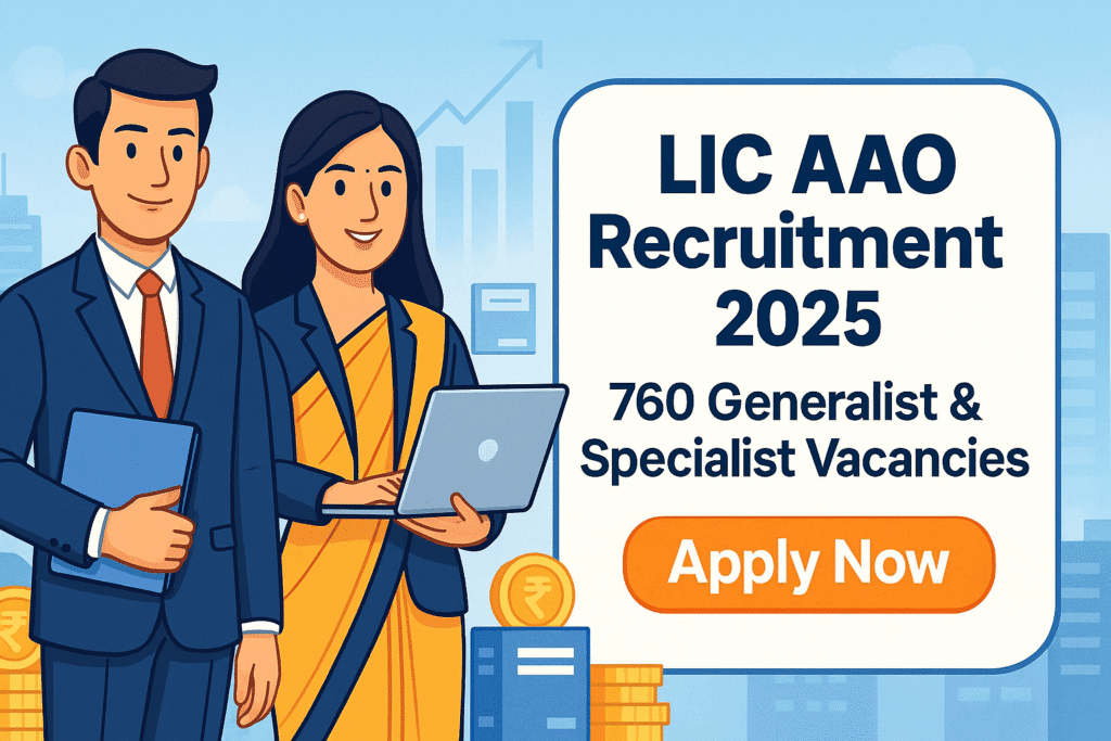 LIC AAO Recruitment 2025 job notification banner with Apply Now button