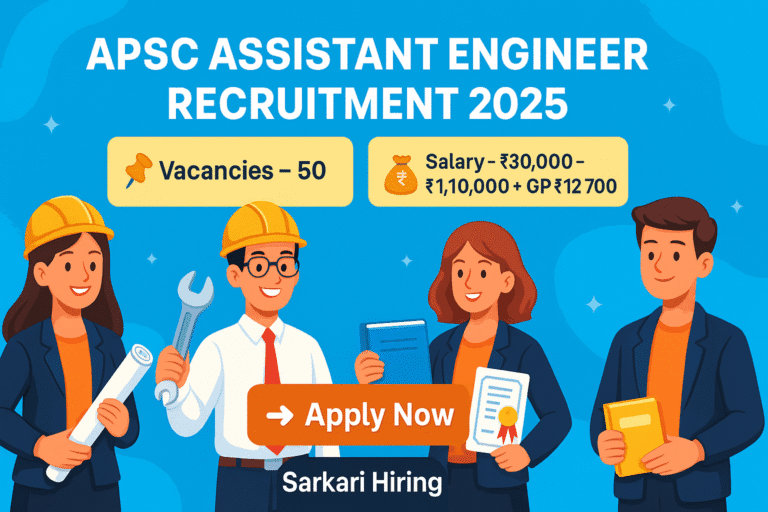 APSC Assistant Engineer Recruitment 2025 – Apply Now for 50 Vacancies with salary ₹30,000 – ₹1,10,000 under Assam PSC.