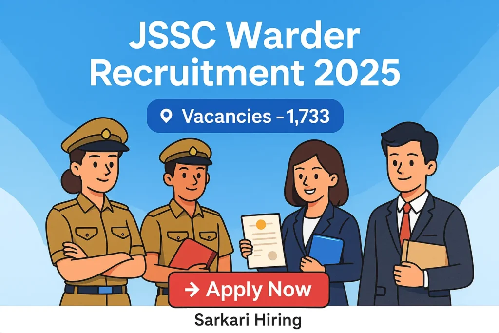 JSSC Warder Recruitment 2025 banner with 1,733 vacancies and Apply Now button