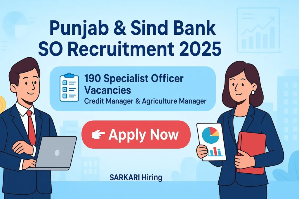 Punjab & Sind Bank SO Recruitment 2025 banner with 190 Specialist Officer vacancies and Apply Now button
