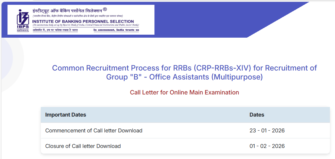 IBPS RRB Clerk Mains Admit Card 2026 Released