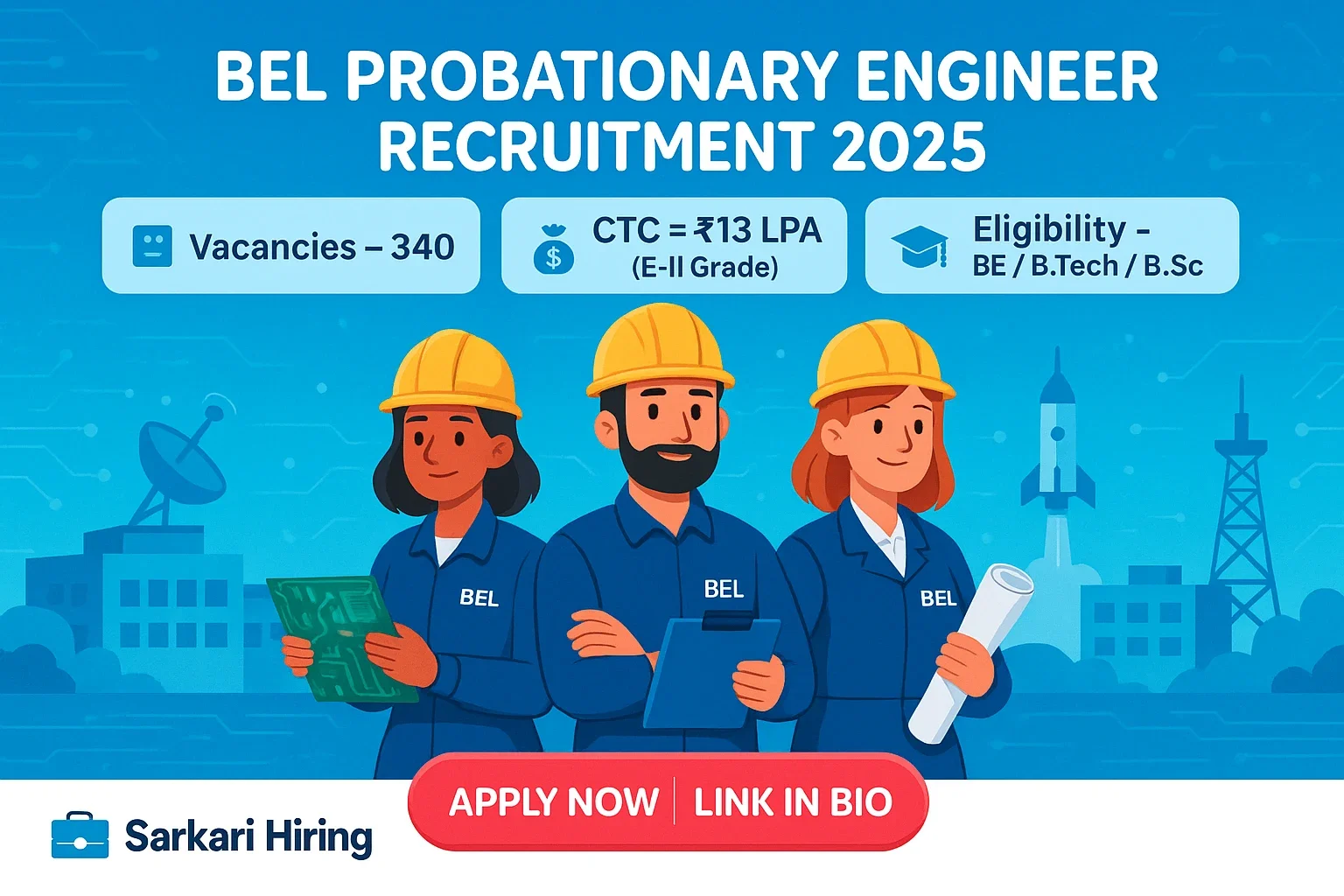 BEL Probationary Engineer Recruitment 2025 – 340 Vacancies for Electronics, Mechanical, Computer Science and Electrical engineers.