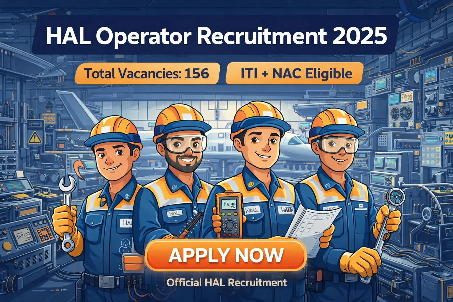HAL Operator Recruitment 2025 notification showing 156 ITI vacancies for non executive operator posts in Lucknow and Korwa divisions