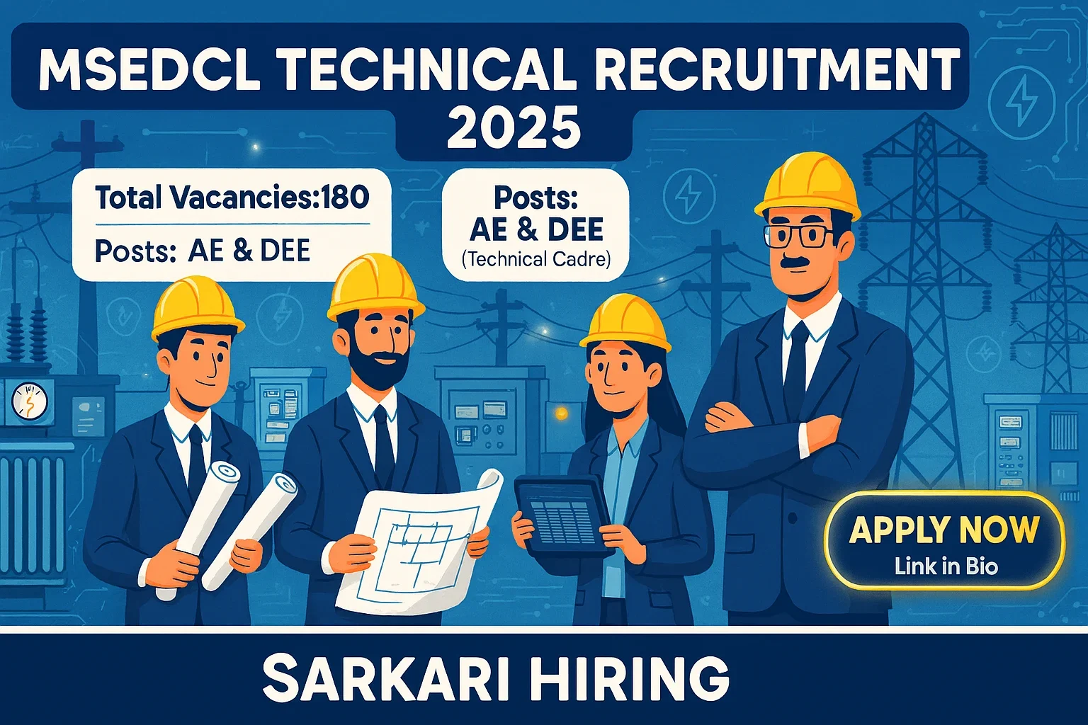 MSEDCL Technical Recruitment 2025 notification poster showing AE and DEE engineering vacancies in Maharashtra power distribution