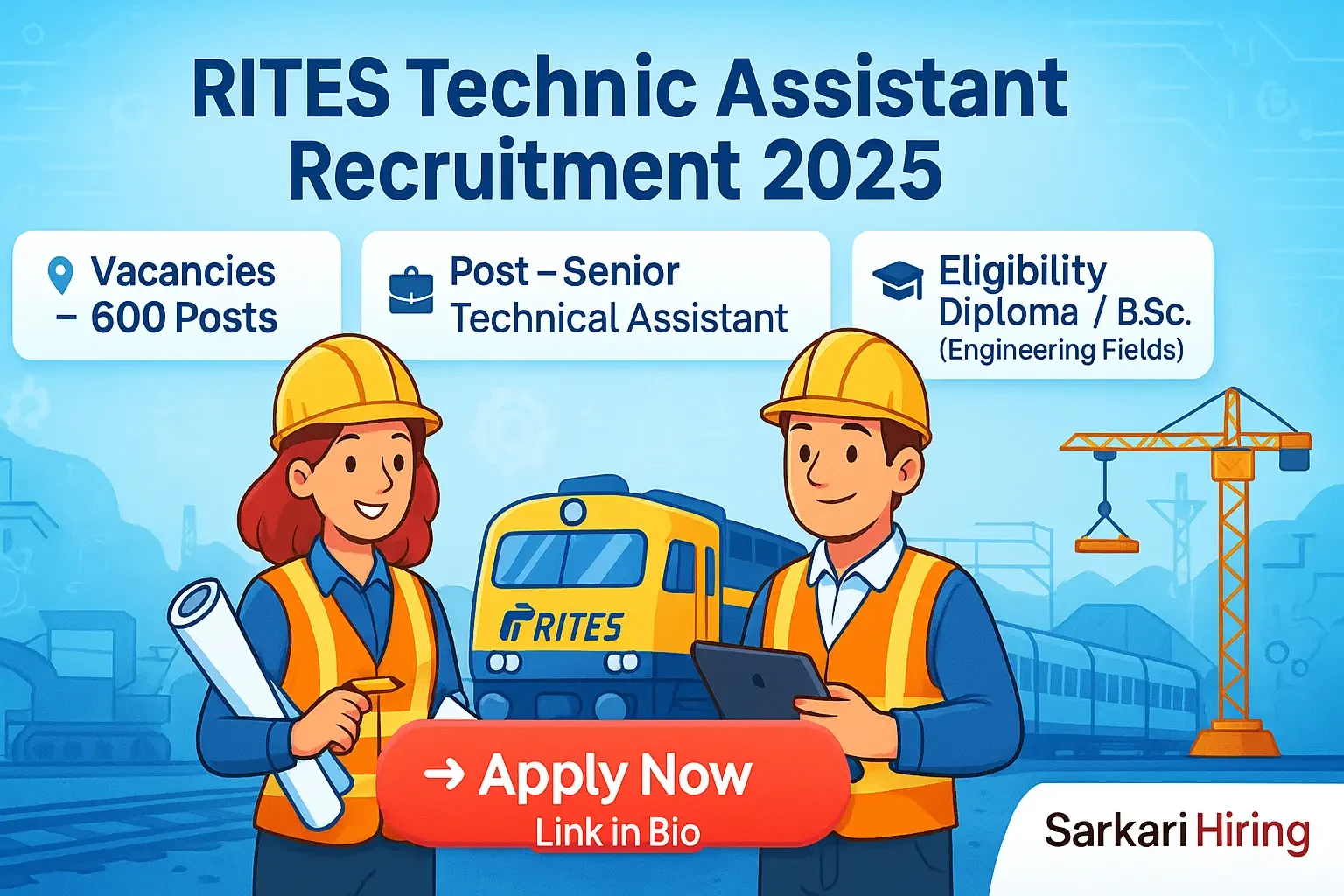 RITES Technical Assistant Recruitment 2025 – 600 Vacancies for Civil, Electrical, and Mechanical Engineers