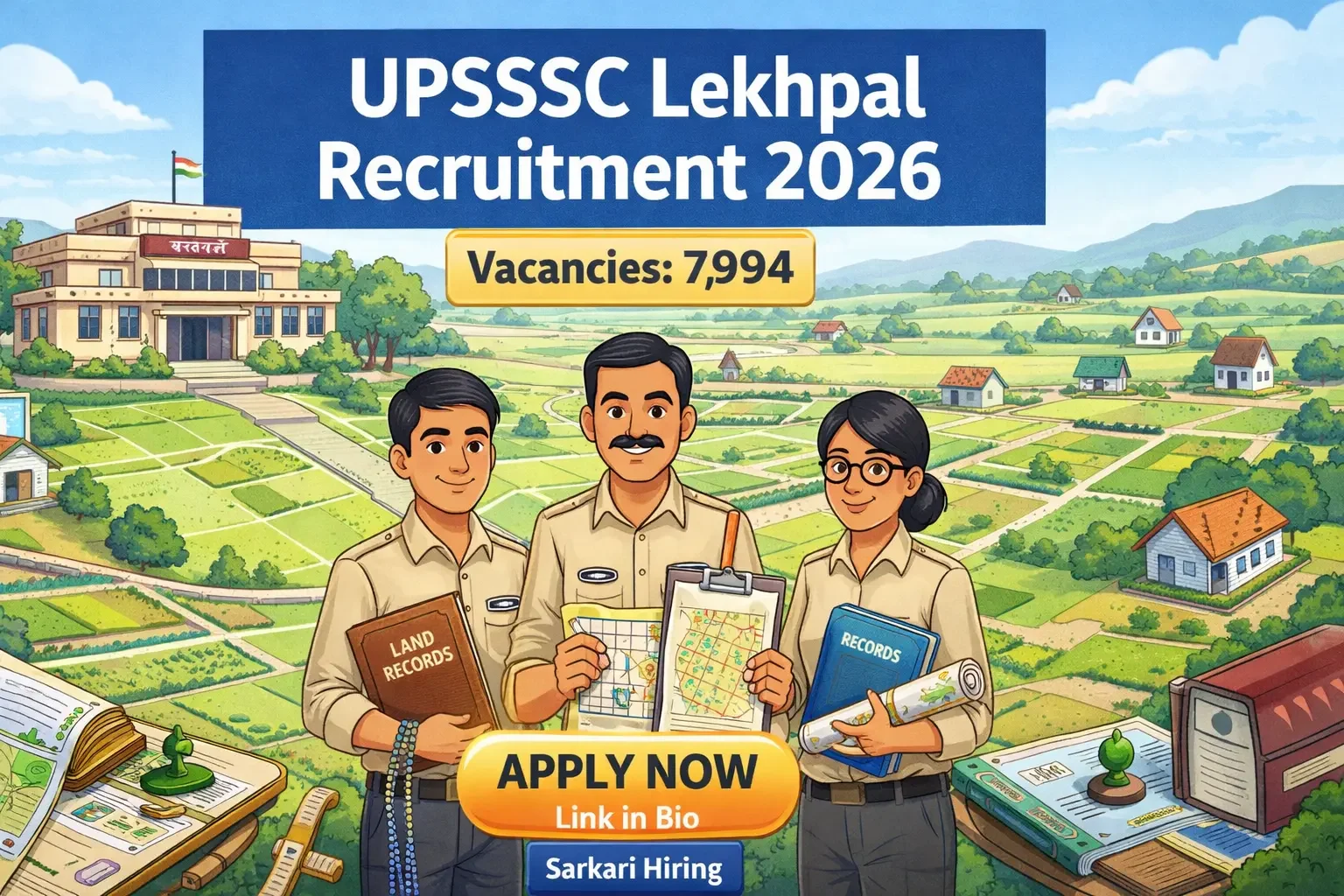 UPSSSC Lekhpal Recruitment 2026 notification showing 7,994 vacancies, eligibility, salary and PET-2025 based selection process